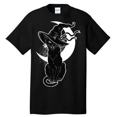 Vintage Scary Halloween Black Cat Moon Witch Tall T-Shirt