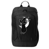 Vintage Scary Halloween Black Cat Moon Witch City Backpack