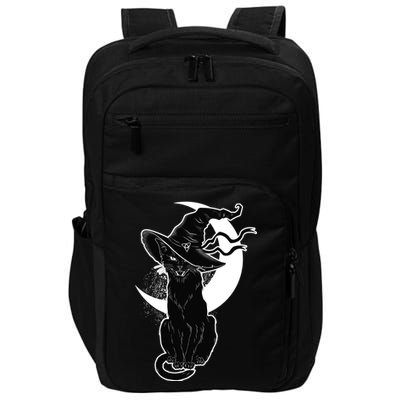 Vintage Scary Halloween Black Cat Moon Witch Impact Tech Backpack