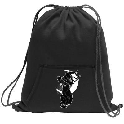 Vintage Scary Halloween Black Cat Moon Witch Sweatshirt Cinch Pack Bag