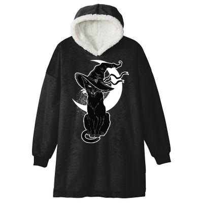 Vintage Scary Halloween Black Cat Moon Witch Hooded Wearable Blanket