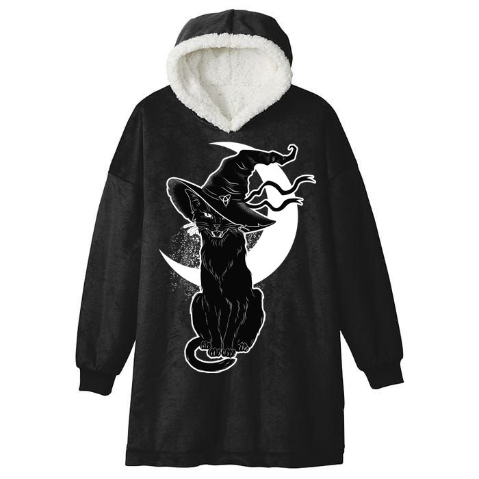 Vintage Scary Halloween Black Cat Moon Witch Hooded Wearable Blanket