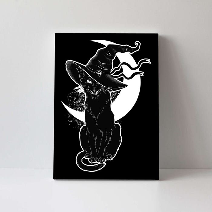 Vintage Scary Halloween Black Cat Moon Witch Canvas