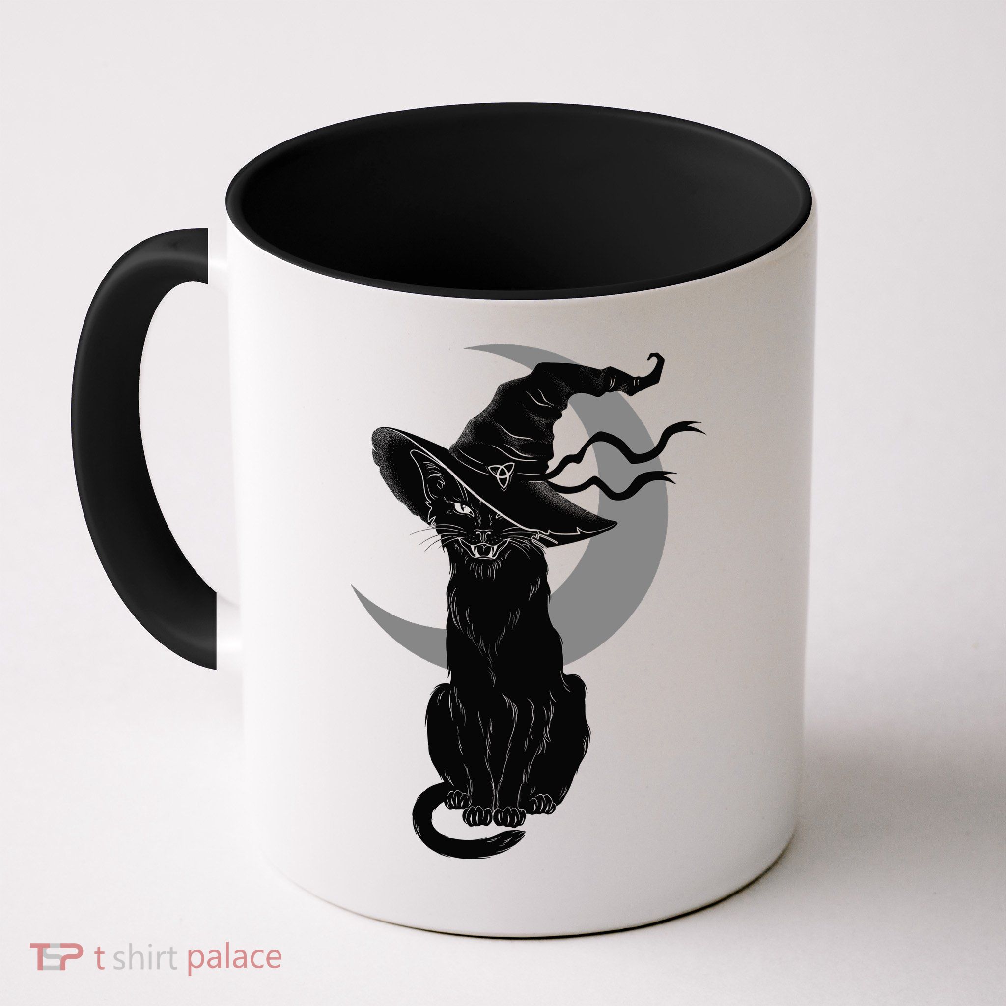 Vintage Scary Halloween Black Cat Moon Witch Mug