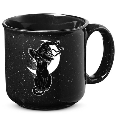 Vintage Scary Halloween Black Cat Moon Witch 15oz Campfire Ceramic Mug