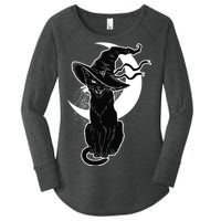 Vintage Scary Halloween Black Cat Moon Witch Women's Perfect Tri Tunic Long Sleeve Shirt