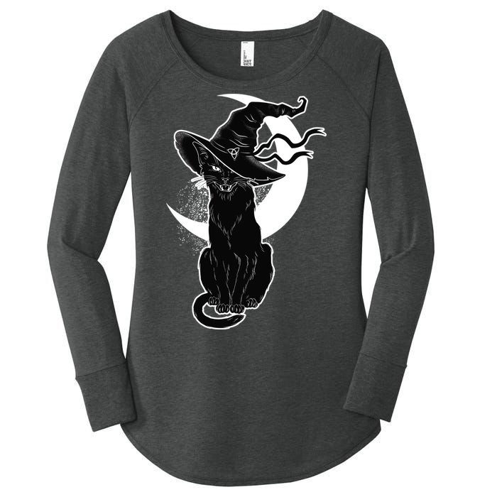 Vintage Scary Halloween Black Cat Moon Witch Women's Perfect Tri Tunic Long Sleeve Shirt