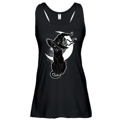 Vintage Scary Halloween Black Cat Moon Witch Ladies Essential Flowy Tank