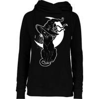 Vintage Scary Halloween Black Cat Moon Witch Womens Funnel Neck Pullover Hood