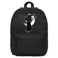 Vintage Scary Halloween Black Cat Moon Witch 16 in Basic Backpack