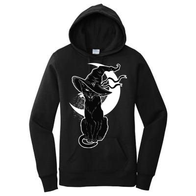 Vintage Scary Halloween Black Cat Moon Witch Women's Pullover Hoodie