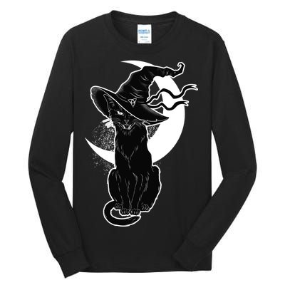 Vintage Scary Halloween Black Cat Moon Witch Tall Long Sleeve T-Shirt