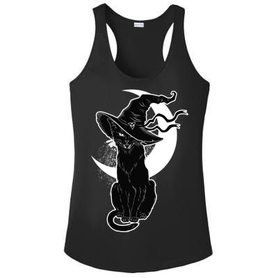 Vintage Scary Halloween Black Cat Moon Witch Ladies PosiCharge Competitor Racerback Tank