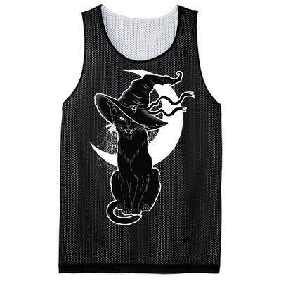 Vintage Scary Halloween Black Cat Moon Witch Mesh Reversible Basketball Jersey Tank