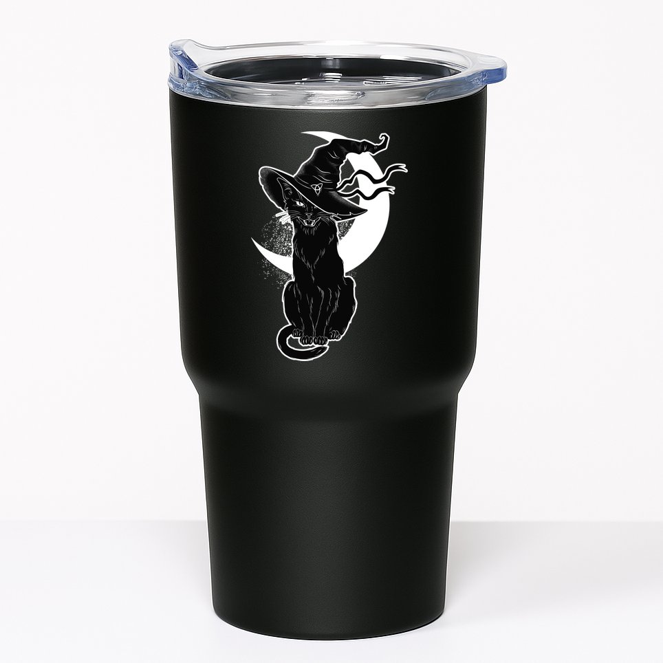 Vintage Scary Halloween Black Cat Moon Witch Tumbler