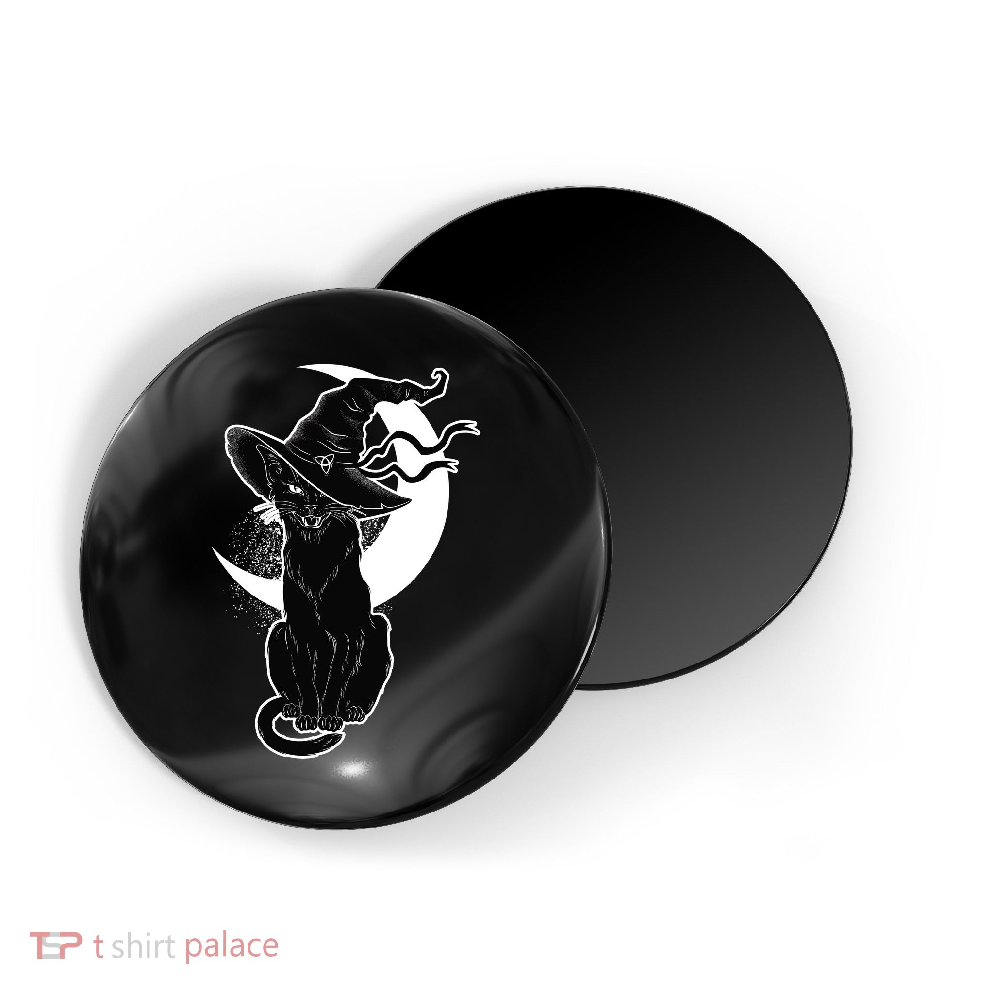 Vintage Scary Halloween Black Cat Moon Witch Magnet