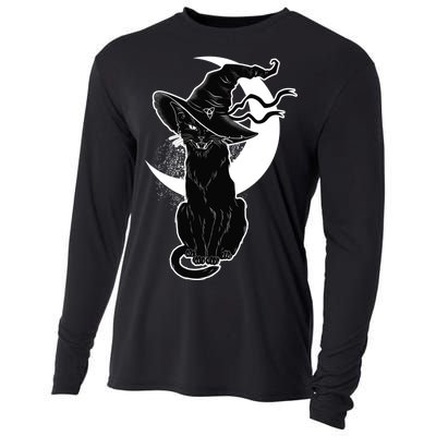 Vintage Scary Halloween Black Cat Moon Witch Cooling Performance Long Sleeve Crew