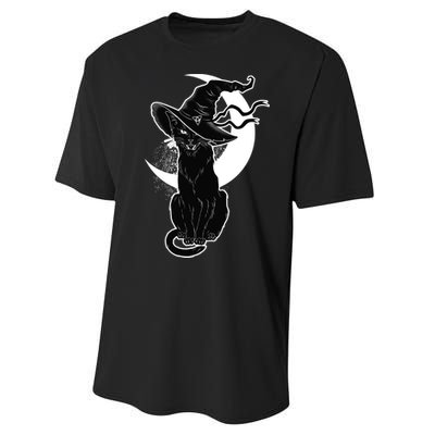 Vintage Scary Halloween Black Cat Moon Witch Performance Sprint T-Shirt