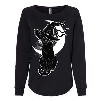 Vintage Scary Halloween Black Cat Moon Witch Womens California Wash Sweatshirt