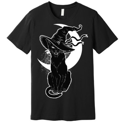 Vintage Scary Halloween Black Cat Moon Witch Premium T-Shirt