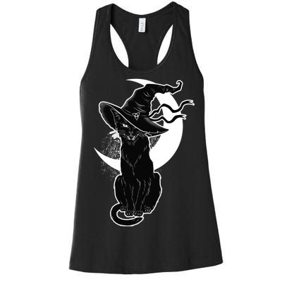 Vintage Scary Halloween Black Cat Moon Witch Women's Racerback Tank