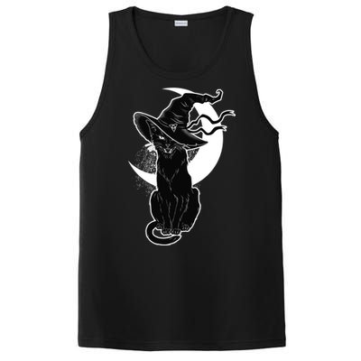 Vintage Scary Halloween Black Cat Moon Witch PosiCharge Competitor Tank