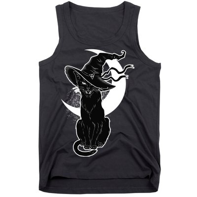 Vintage Scary Halloween Black Cat Moon Witch Tank Top