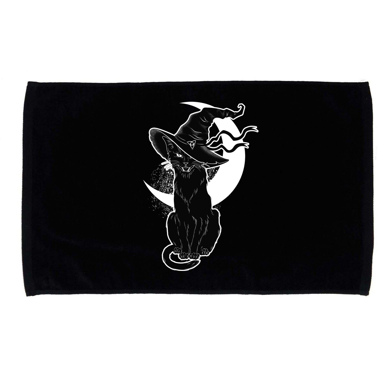 Vintage Scary Halloween Black Cat Moon Witch Microfiber Hand Towel