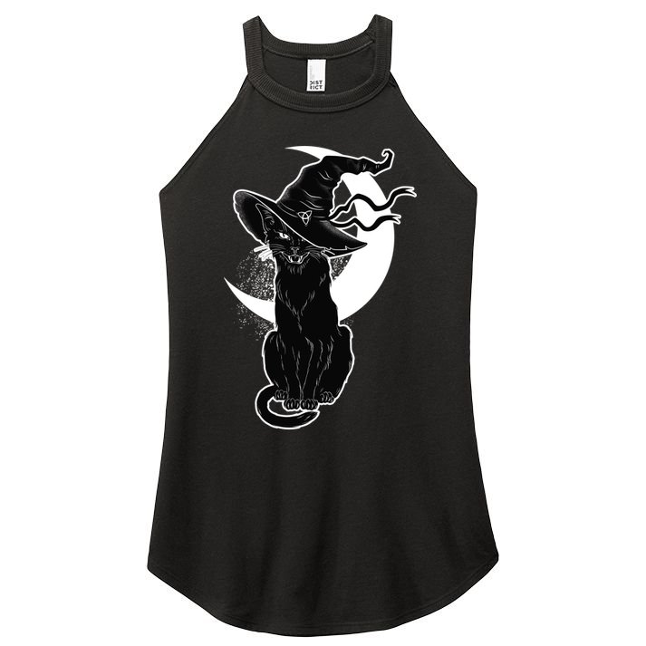 Vintage Scary Halloween Black Cat Moon Witch Women's Perfect Tri Rocker Tank