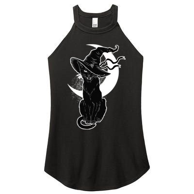 Vintage Scary Halloween Black Cat Moon Witch Women’s Perfect Tri Rocker Tank