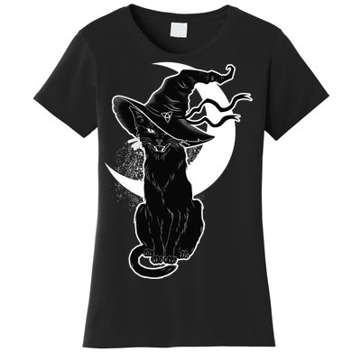 Vintage Scary Halloween Black Cat Moon Witch Women's T-Shirt