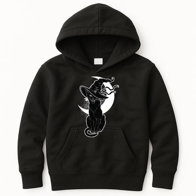 Vintage Scary Halloween Black Cat Moon Witch Kids Hoodie