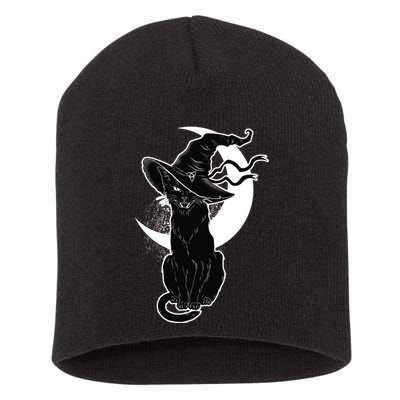 Vintage Scary Halloween Black Cat Moon Witch Short Acrylic Beanie