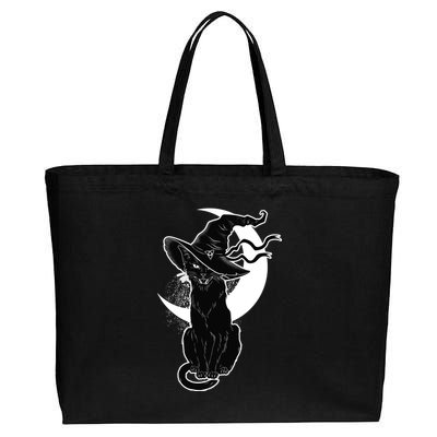 Vintage Scary Halloween Black Cat Moon Witch Cotton Canvas Jumbo Tote