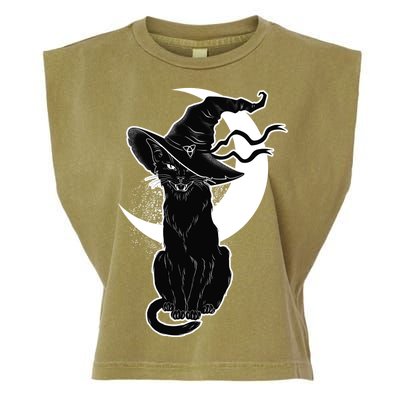 Vintage Scary Halloween Black Cat Moon Witch Garment-Dyed Women's Muscle Tee