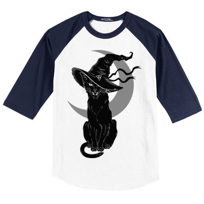 Vintage Scary Halloween Black Cat Moon Witch Baseball Sleeve Shirt