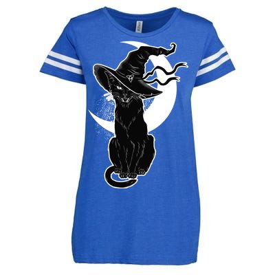 Vintage Scary Halloween Black Cat Moon Witch Enza Ladies Jersey Football T-Shirt