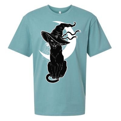 Vintage Scary Halloween Black Cat Moon Witch Sueded Cloud Jersey T-Shirt