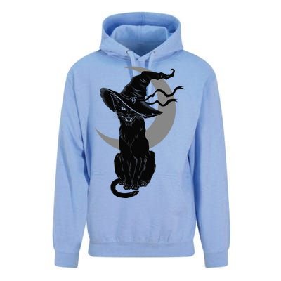 Vintage Scary Halloween Black Cat Moon Witch Unisex Surf Hoodie