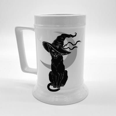 Vintage Scary Halloween Black Cat Moon Witch Beer Stein