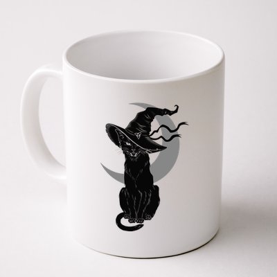 Vintage Scary Halloween Black Cat Moon Witch Coffee Mug