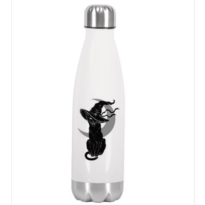 Vintage Scary Halloween Black Cat Moon Witch Stainless Steel Insulated Water Bottle