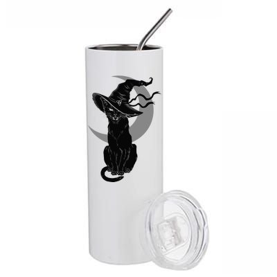 Vintage Scary Halloween Black Cat Moon Witch Stainless Steel Tumbler