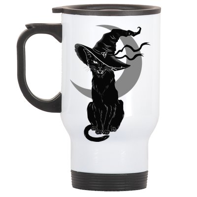 Vintage Scary Halloween Black Cat Moon Witch Stainless Steel Travel Mug