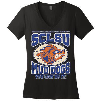 Vintage SCLSU Mud Dogs Classic Football Women's V-Neck T-Shirt