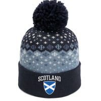 Vintage Scotland Flag Crest Shield The Baniff Cuffed Pom Beanie