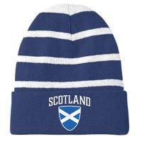 Vintage Scotland Flag Crest Shield Striped Beanie with Solid Band