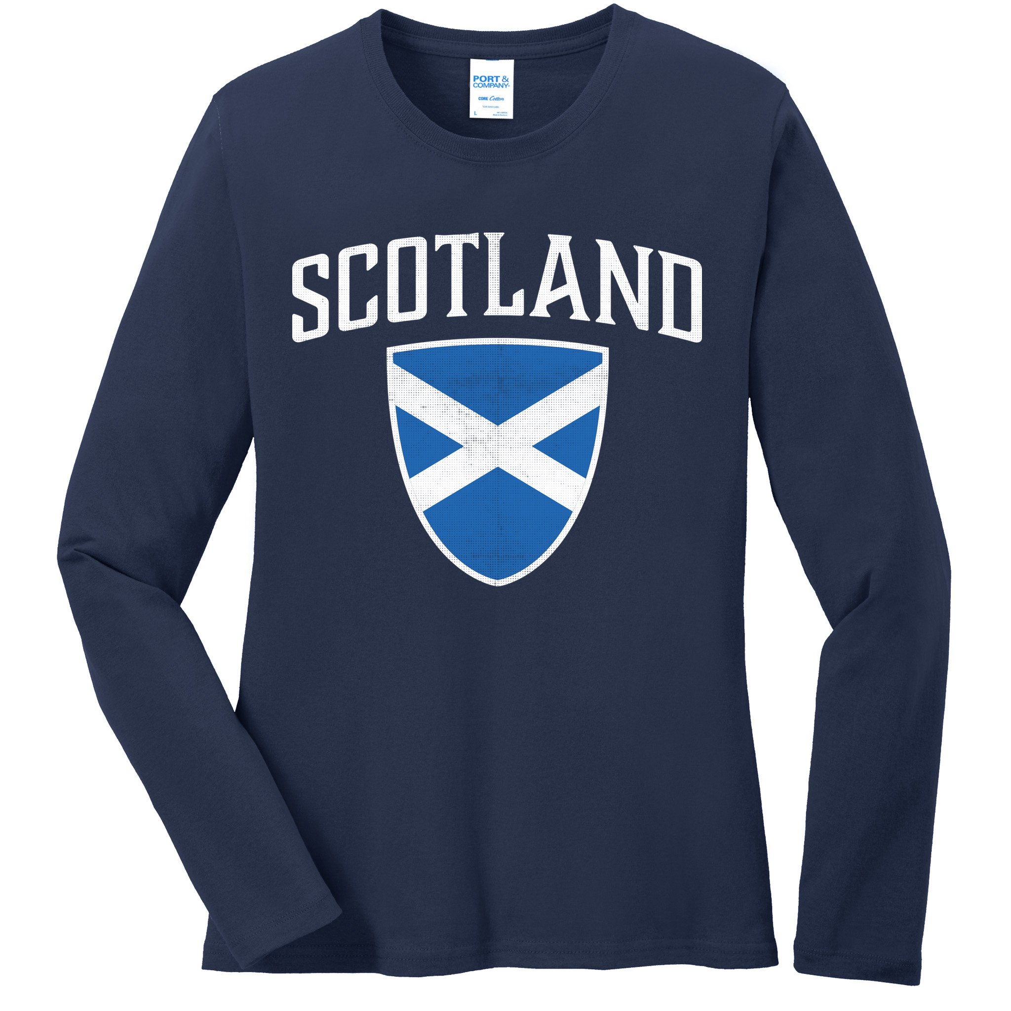 Vintage Scotland Flag Crest Shield Ladies Long Sleeve Shirt