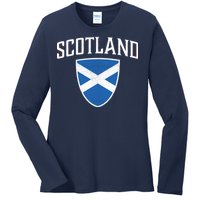 Vintage Scotland Flag Crest Shield Ladies Long Sleeve Shirt