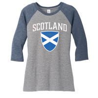 Vintage Scotland Flag Crest Shield Women's Tri-Blend 3/4-Sleeve Raglan Shirt